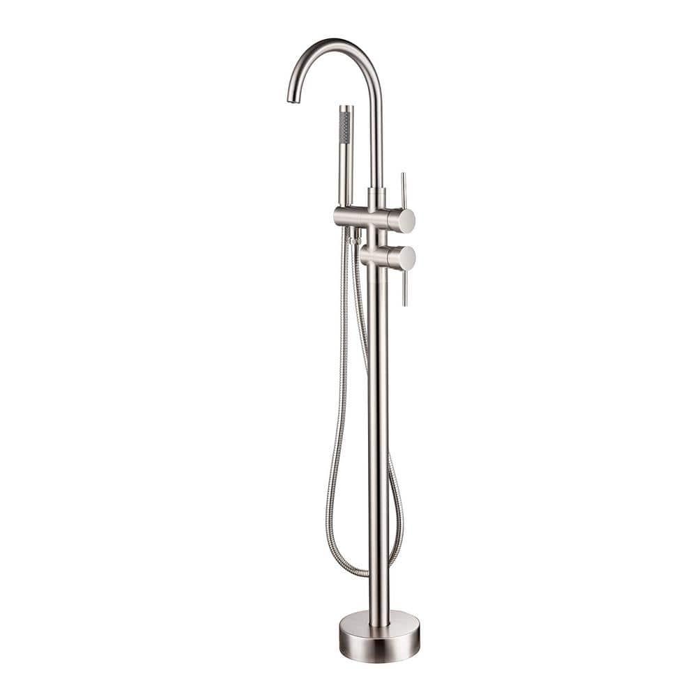 Double Handle Floor Mounted Freestanding Tub Filler With Handshower