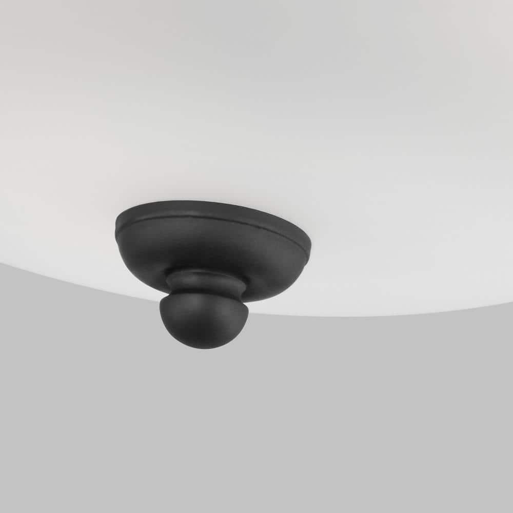 Geary 14.5 in. 3-Light Midnight Matte Black Traditional Contemporary Ceiling Flush Mount with Satin Etched Glass