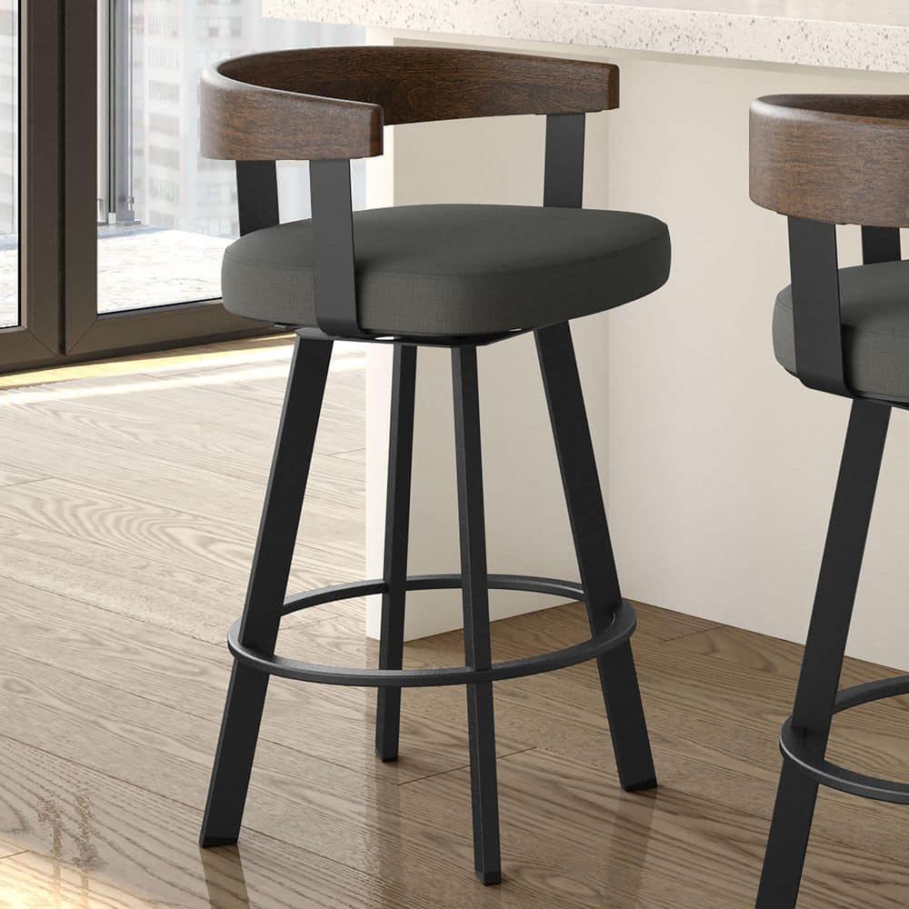 30" Lars Barstool & Gray/Dark Brown - Amisco: Swivel, Upholstered, Metal Frame, Modern Design