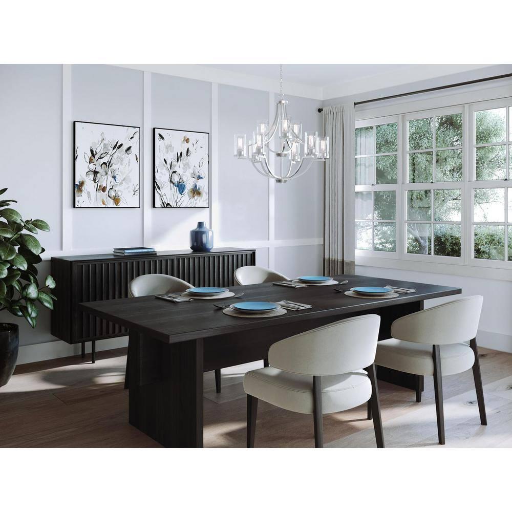 Progress Lighting, Lassiter Collection, 9-Light Chandelier, Brushed Nickel, Clear Glass Shades