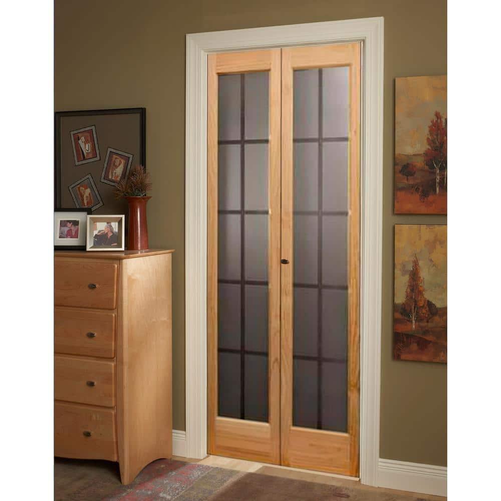 American Wood 837320 24 x 80 in. Full Glass Mission Bifold Door, Unfinished Pine