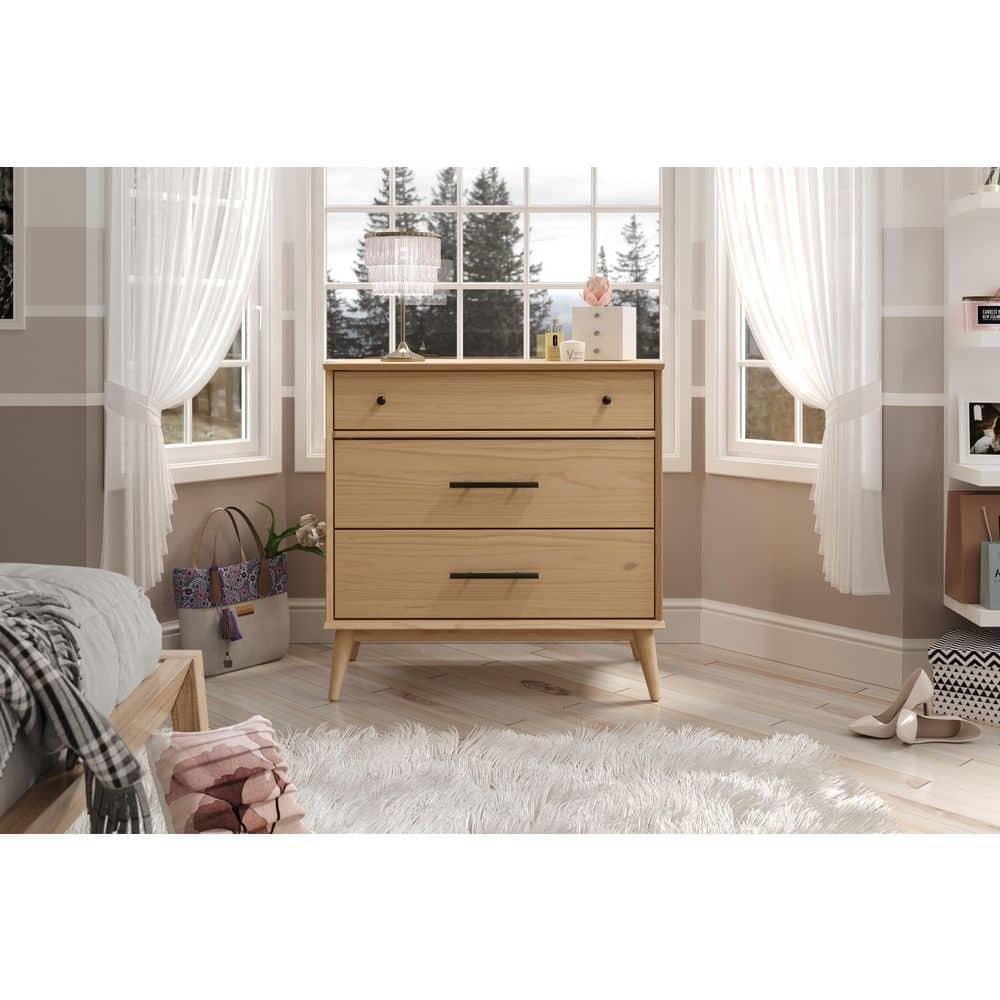 Mid Century Three Drawer Dresser - Scandinavian Oak Finish