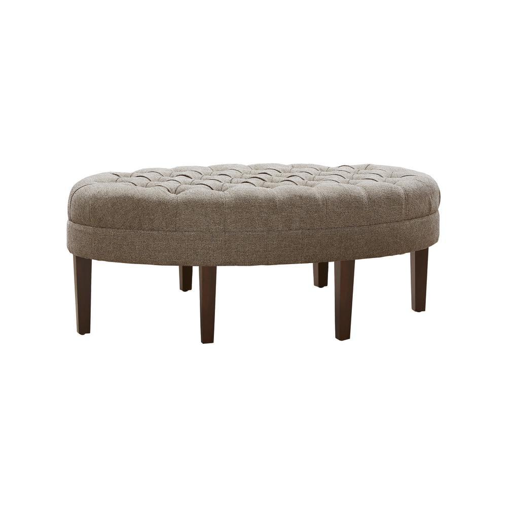 Madison Park Matthew Surfboard Tufted Ottoman Brown: Madison Park Upholstered Oval Bench, Polyester, Foam Filled