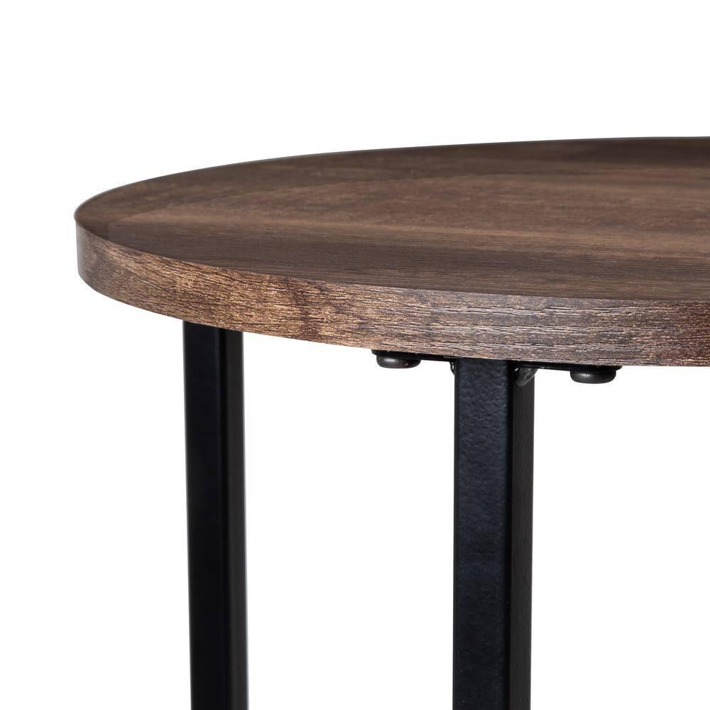 Honey-Can-Do Steel and MDF Round Side Table with X-Pattern Base, Black/Natural