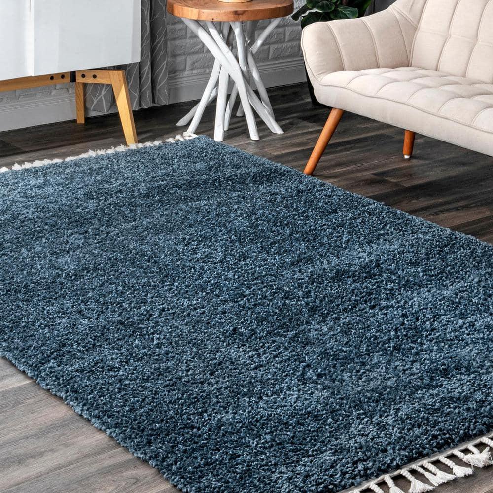 Nuloom Neva Solid 2x3 Accent Shag Indoor Area Rug for Living Room Bedroom Dining Room Nursery Entryway, Navy/Ivory