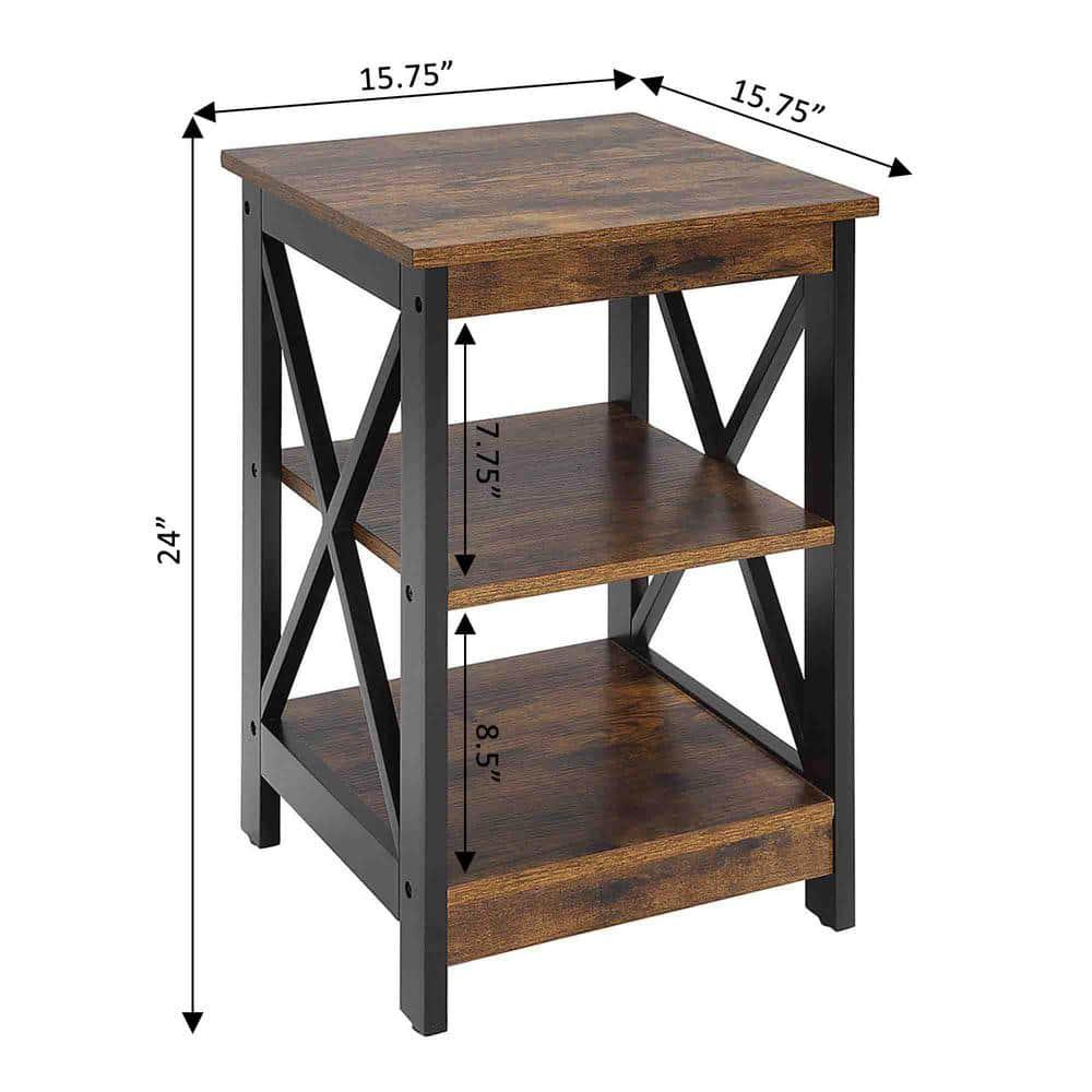 Covenience Concepts Oxford End Table with Shelves, Barnwood/Black