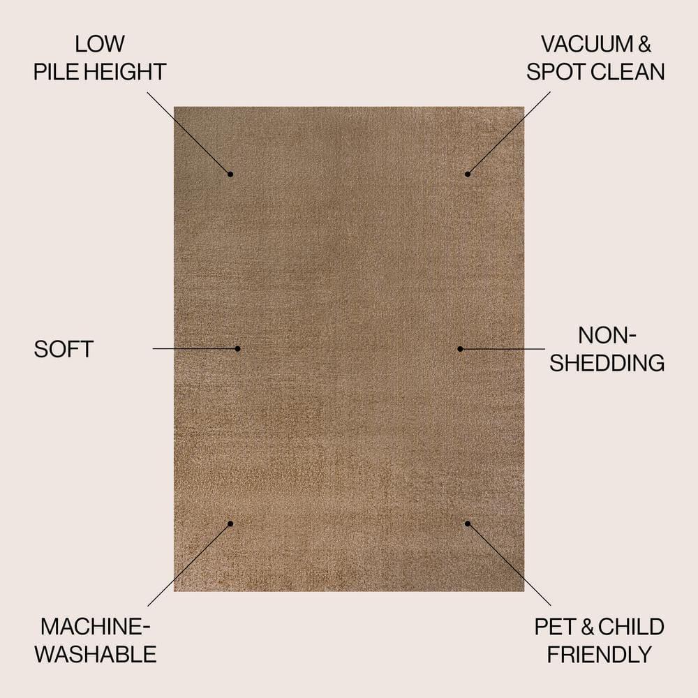 JONATHAN Y Twyla Classic Solid Low-Pile Machine-Washable Brown 4 ft. x 6 ft. Area Rug
