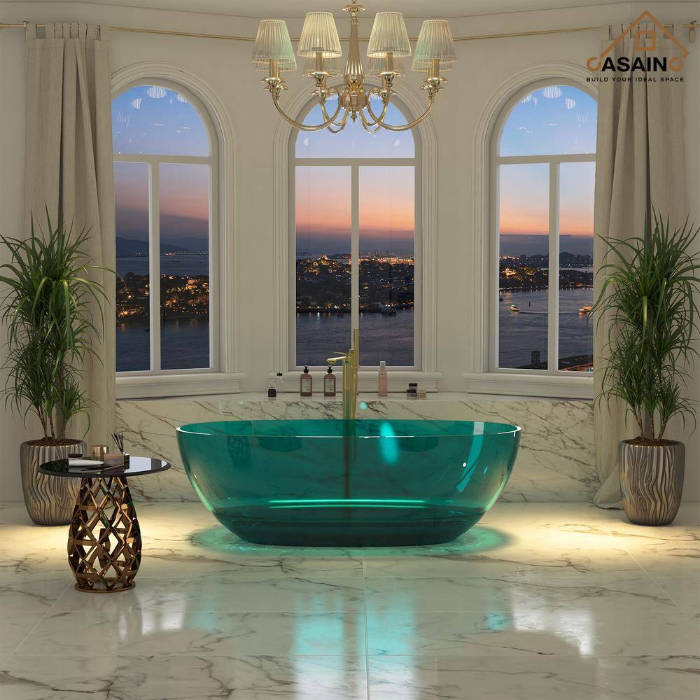 67'' x 30'' Runway Semi Transparent Resin Freestanding Soaking Bathtub