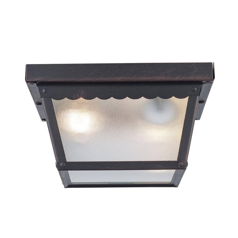 Samantha 2-Light Rust Outdoor Flush Mount Ceiling Light Fixture with Frosted Glass