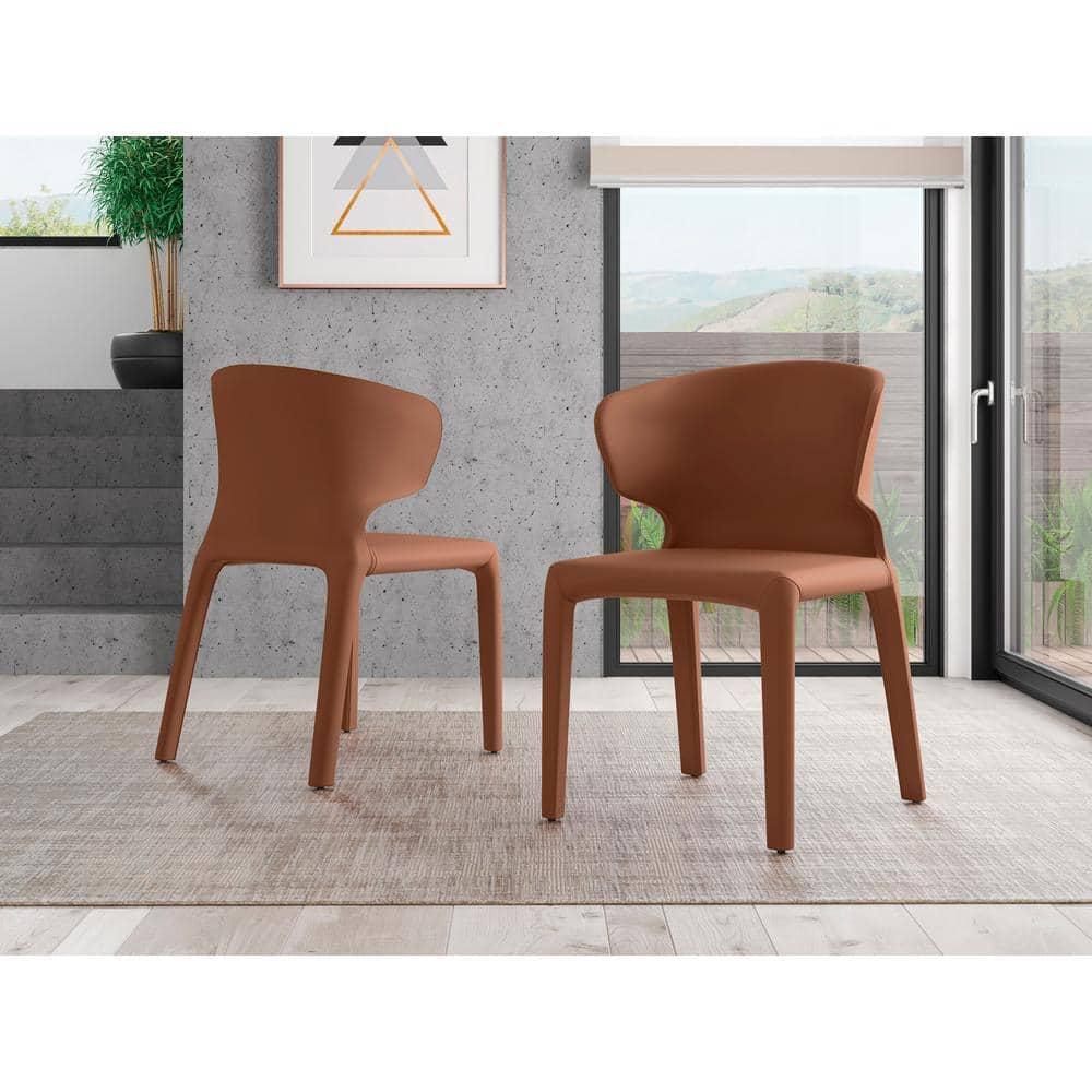 Set of 2 Conrad Faux Leather Dining Chairs Saddle - Manhattan Comfort: Mid-Century Modern, Metal Frame, Cushioned
