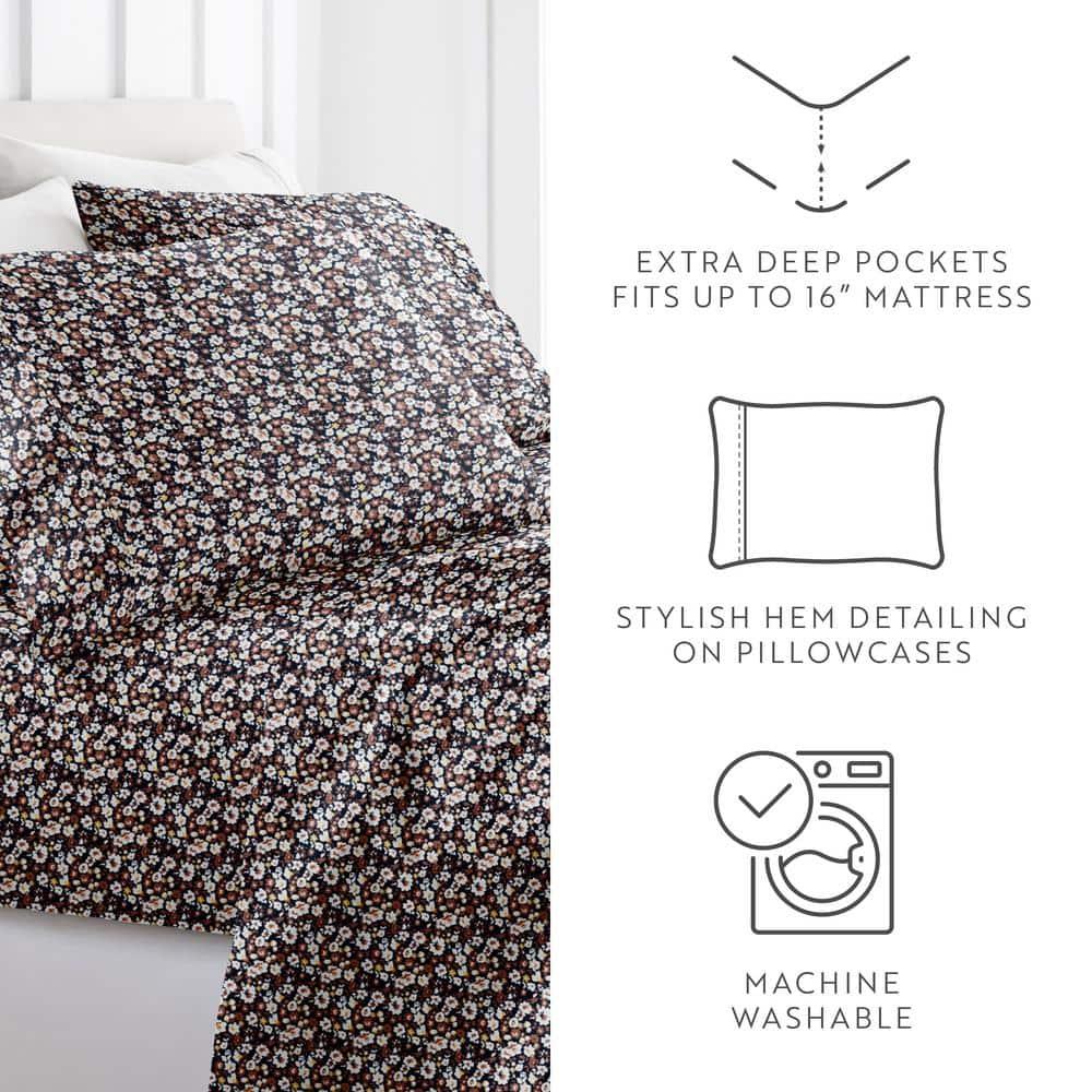 IEnjoy Home 4 Piece Sheet Set Patterned Microfiber Ultra Soft Bedding in Floral Dream