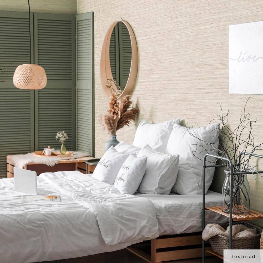 Tempaper & Co.® Faux Horizontal Grasscloth Removable Peel and Stick Wallpaper, Textured Ecru, 28 sq. ft.: Vinyl, Prepasted, Abstract Pattern
