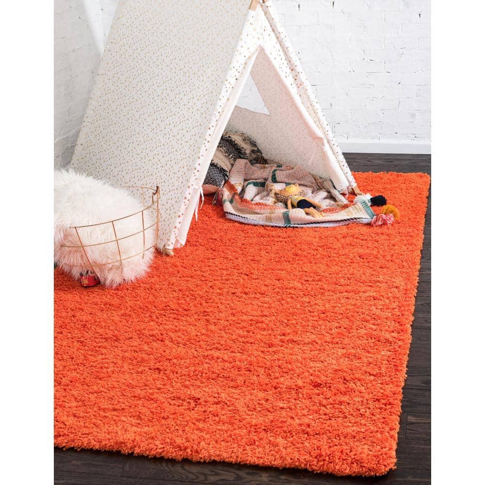 Unique Loom 4' 1 x 6' 1 Solid Shag Tiger Orange Area Rug