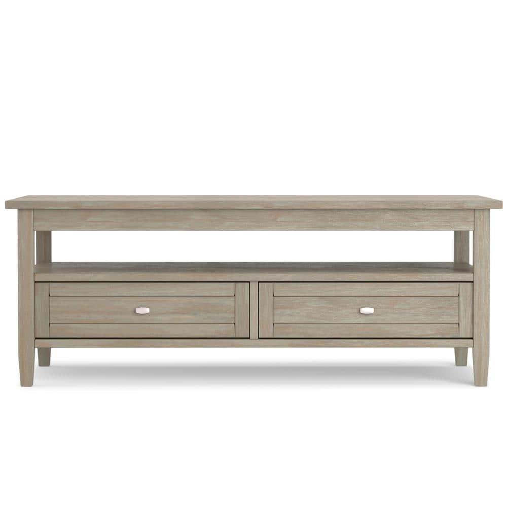 Simpli Home Warm Shaker 48"W Solid Wood Coffee Table with Two Storage Drawers and Open Shelf