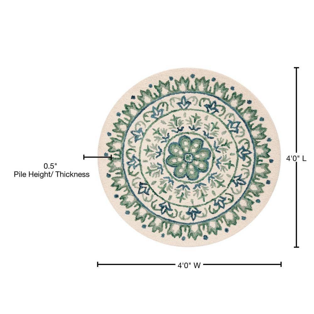 Novelty NOV607 Hand Tufted Area Rug - Ivory/Teal - 4' round - Safavieh.