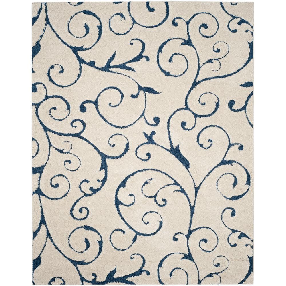 Florida Shag SG455 Power Loomed Indoor Area Rug - Cream/Blue - 9'6"x13' - Safavieh.