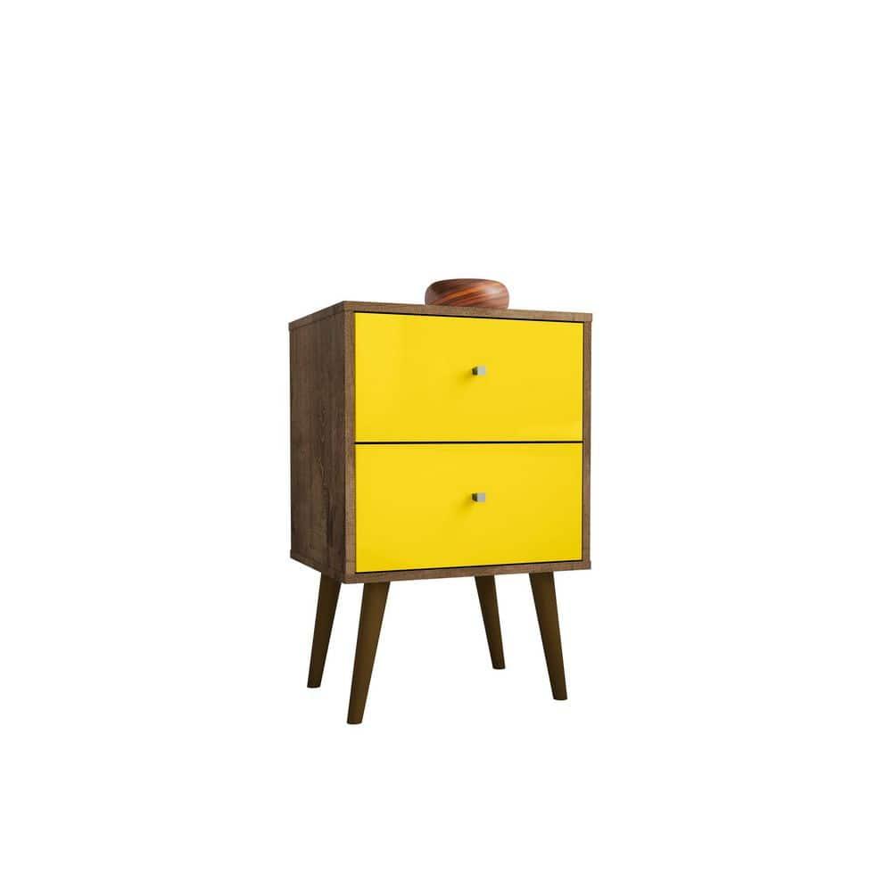 Liberty 2.0 Mid Century Modern Nightstand Rustic Brown/Yellow - Manhattan Comfort