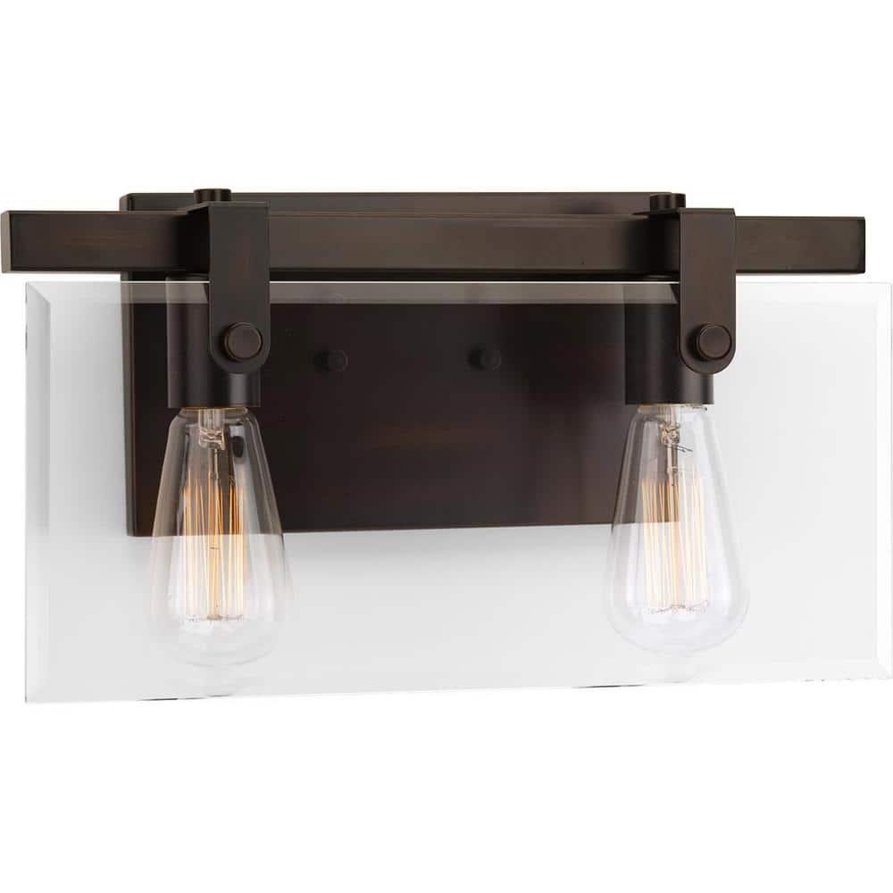 Progress Lighting Glayse 2-Light Bath & Vanity, Antique Bronze, Beveled Glass Shade