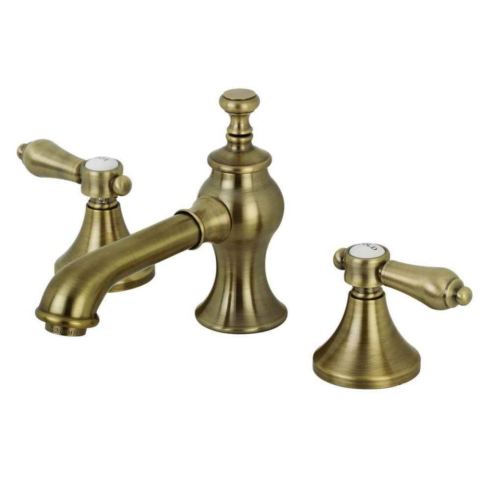 Kingston Brass Vintage Two-Handle 3-Hole Deck Mount Widespread Bathroom Faucet with Brass Pop-Up Drain