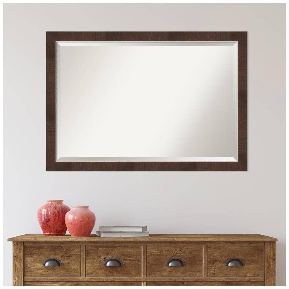 39"x27" Wildwood Narrow Framed Wall Mirror Brown - Amanti Art: Beveled, Rectangular, Polystyrene Frame