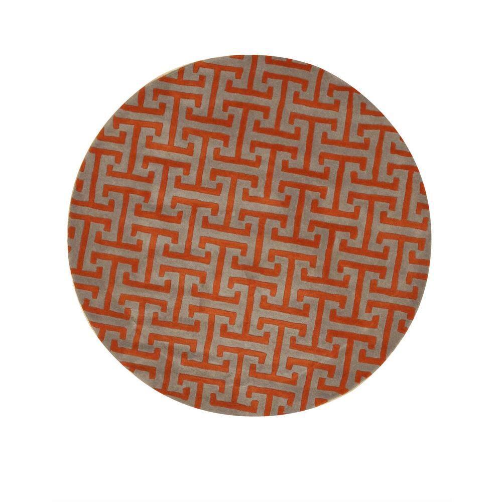 Handmade Gray Geometric Wool Round Rug, 8' Diameter