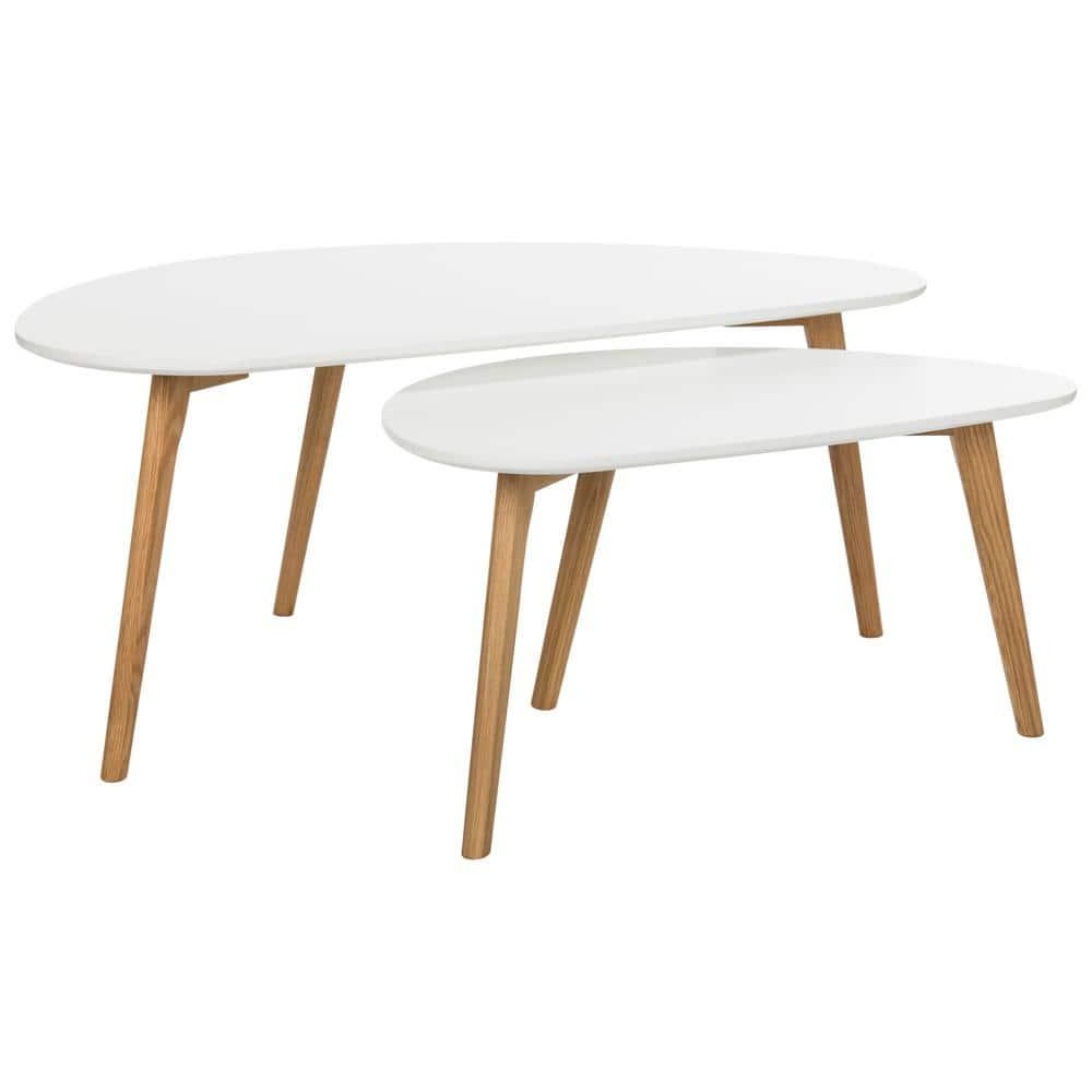 Olida Double Coffee Table - White/Oak - Safavieh