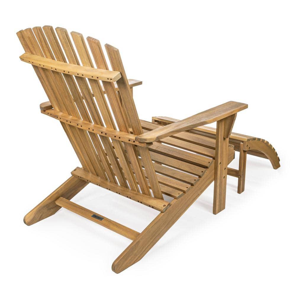 Saranac 2-Piece Traditional Rustic Acacia Wood Adirondack Chair with Detachable Ottoman, Teak Brown - JONATHAN Y