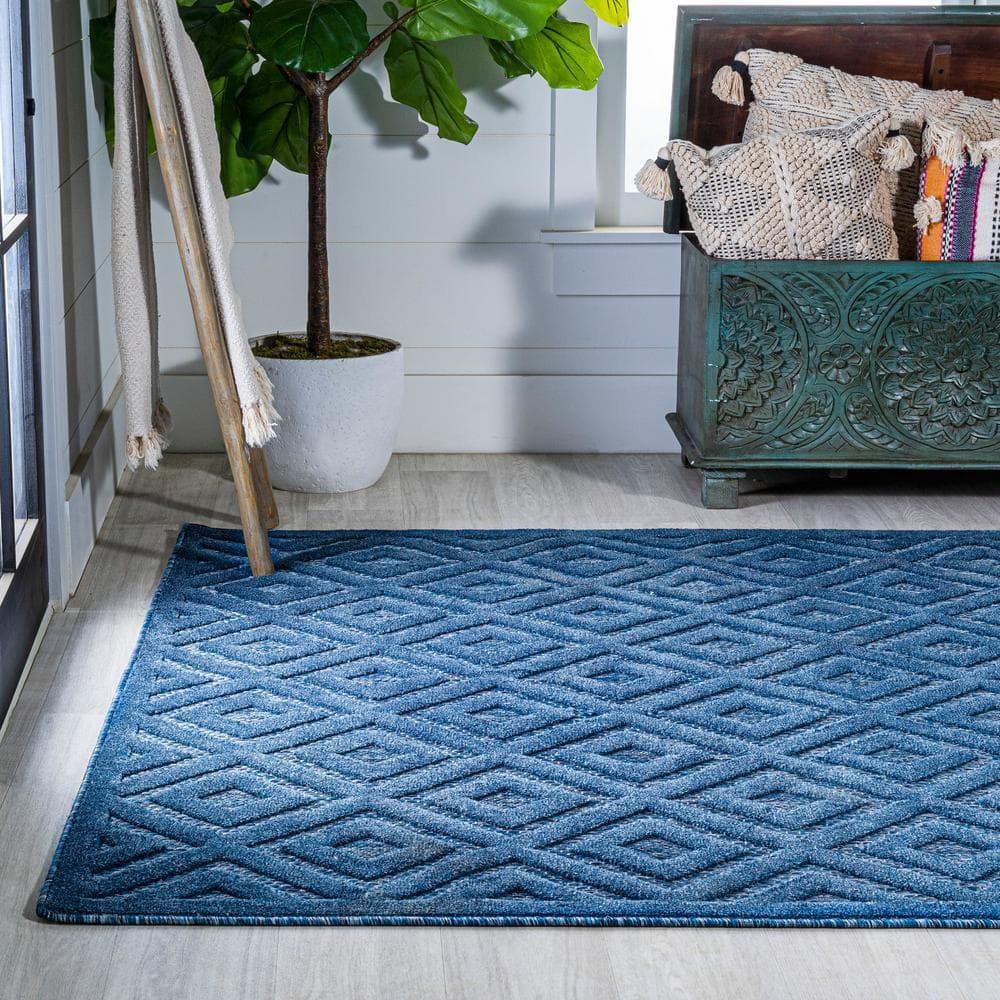 5'x8' Portmany Neutral Diamond Trellis Indoor/Outdoor Area Rug, Navy - JONATHAN Y