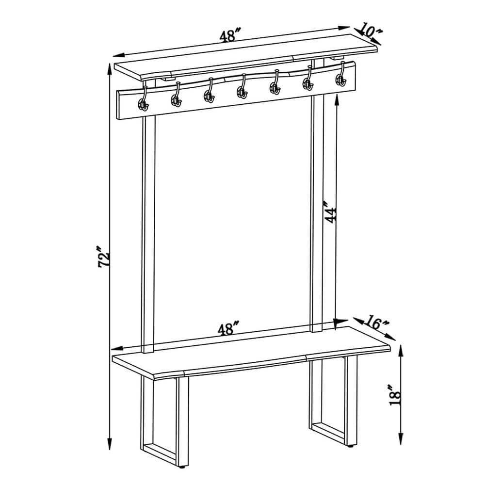 Alpine Hall Tree Natural - Alaterre Furniture: Acacia Wood, Metal Legs, Storage, 7 Hooks