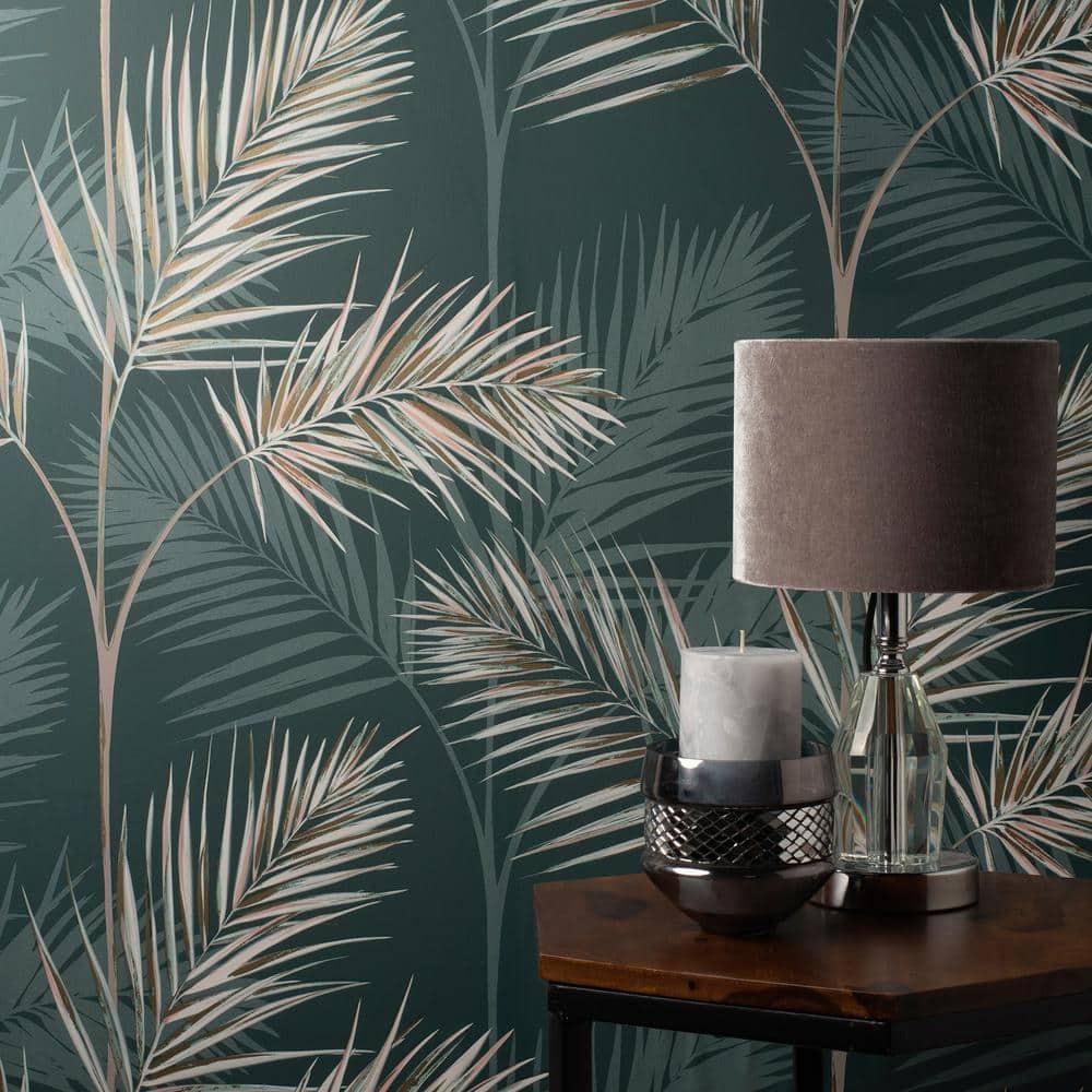 Fine Decor South Beach Evergreen Fronds Unpasted Paper Wallpaper, 20.5-in by 33-ft, 56.4 sq. ft.