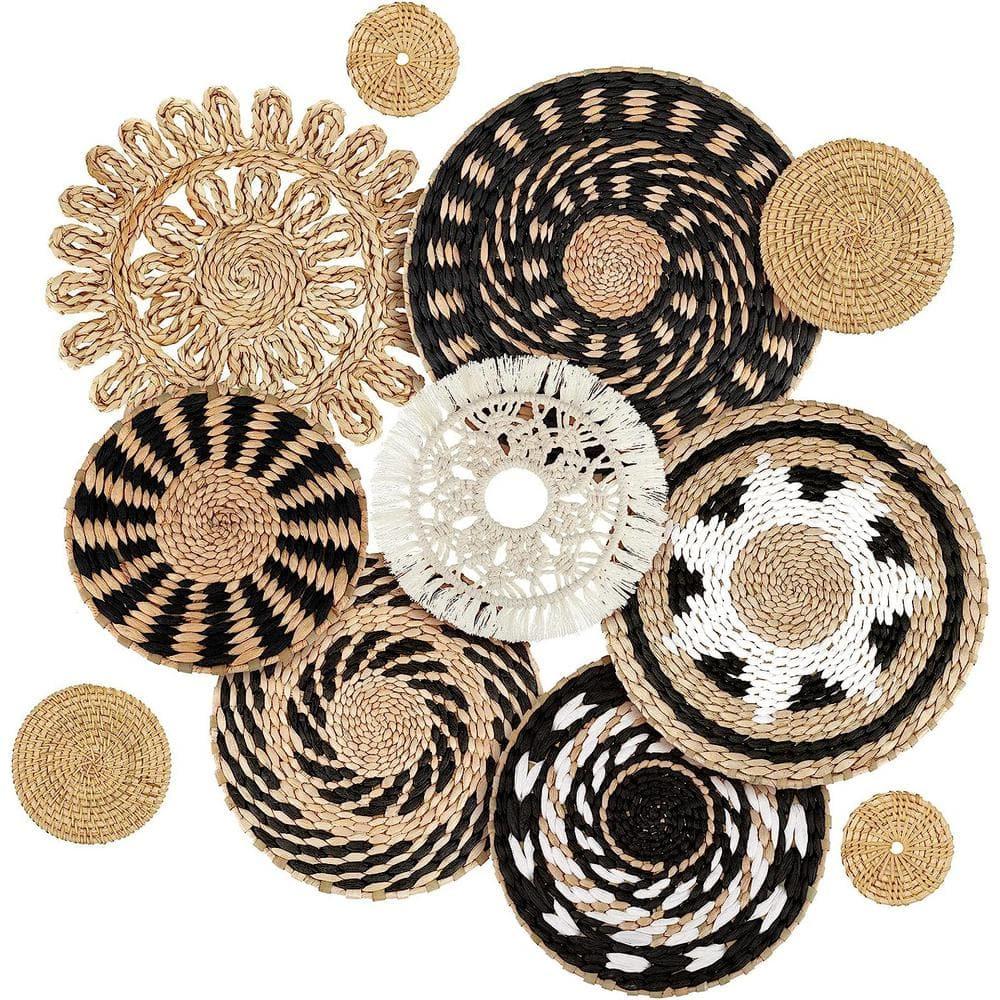 Tatuo 11 Pcs Boho Wall Basket Decor Decorative Bulrush Woven Basket Wall Decor Art Round Farmhouse Hanging Baskets for Kitchen Rustic Home Summer Decorations, Multi Sizes(Retro)