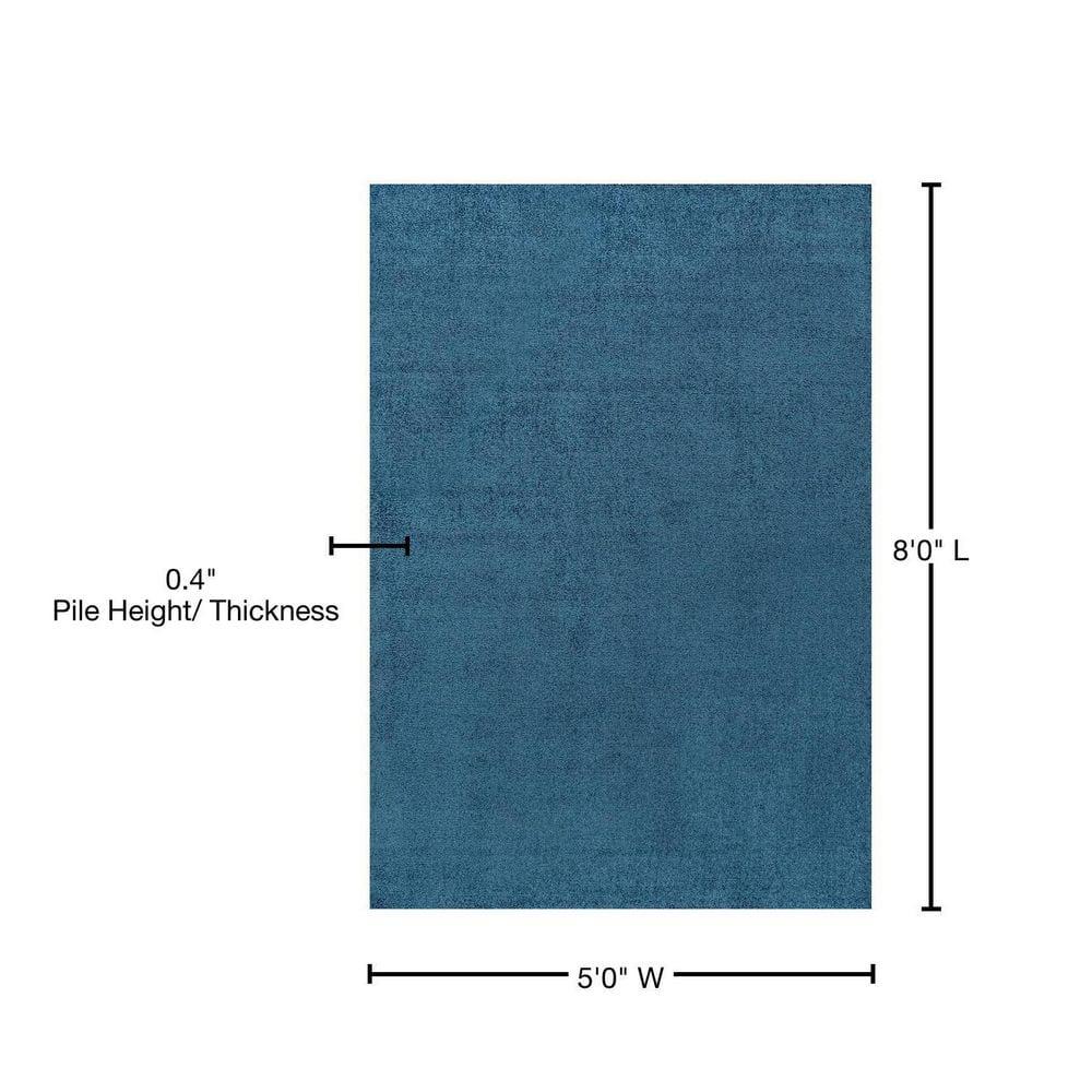 5'x8' Haze Solid Low-Pile Area Rug, Navy - JONATHAN Y
