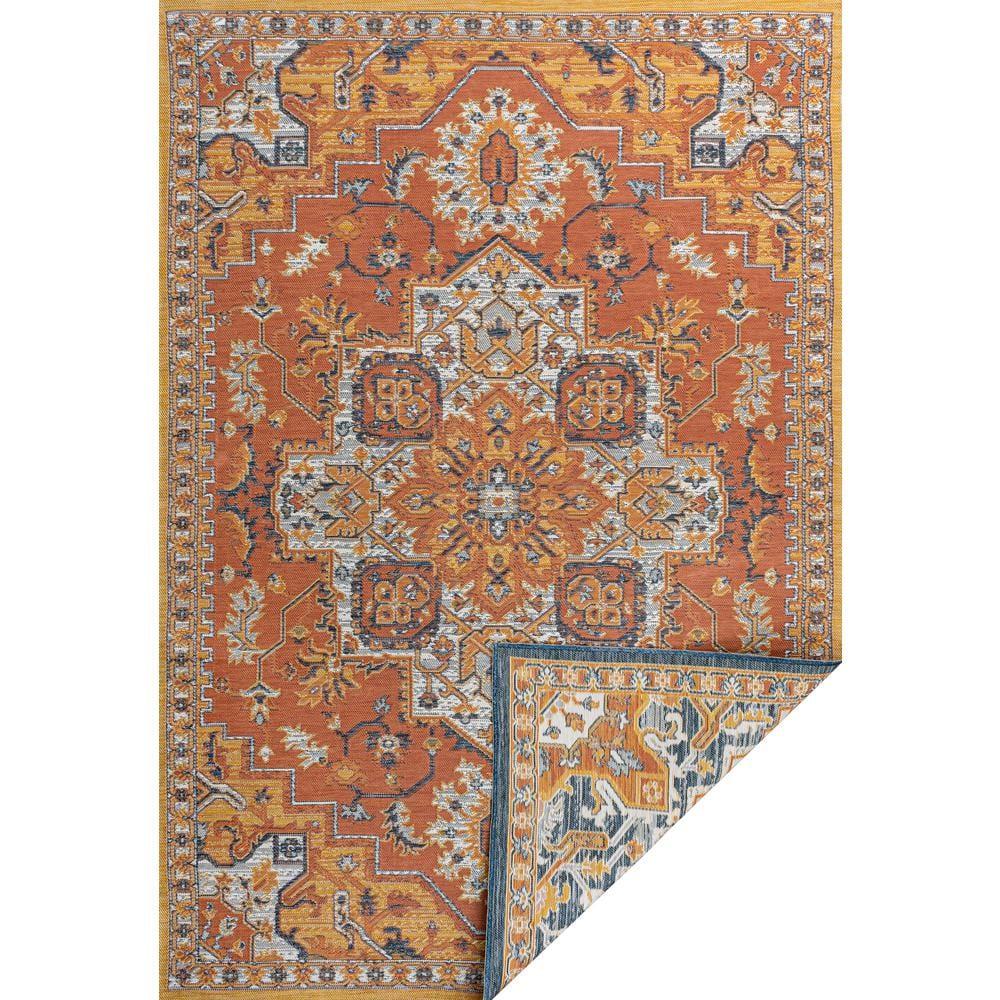 JONATHAN Y Bijan Traditional Vintage Medallion Reversible Machine-Washable Terra/Blue/Cream 3 ft. x 5 ft. Indoor/Outdoor Area Rug