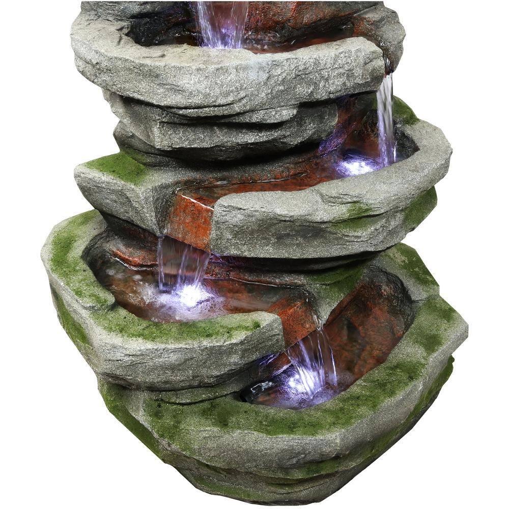 Sunnydaze 31"H Electric Polyresin and Fiberglass Lighted Cobblestone Waterfall Outdoor Water Fountain with LED Lights