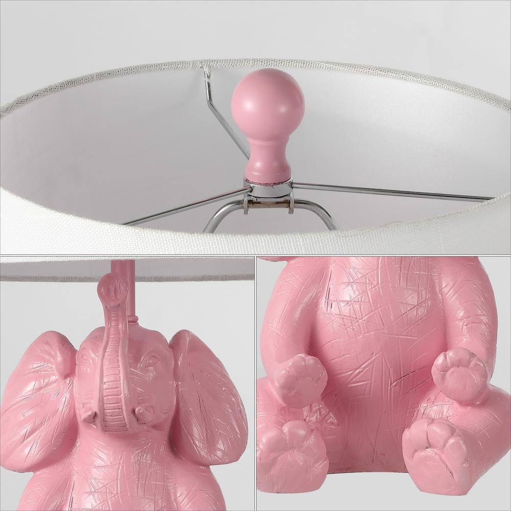 Kairi 21" Modern Shabby Chic Resin/Iron Happy Elephant LED Kids' Table Lamp with Phone Stand, Pink