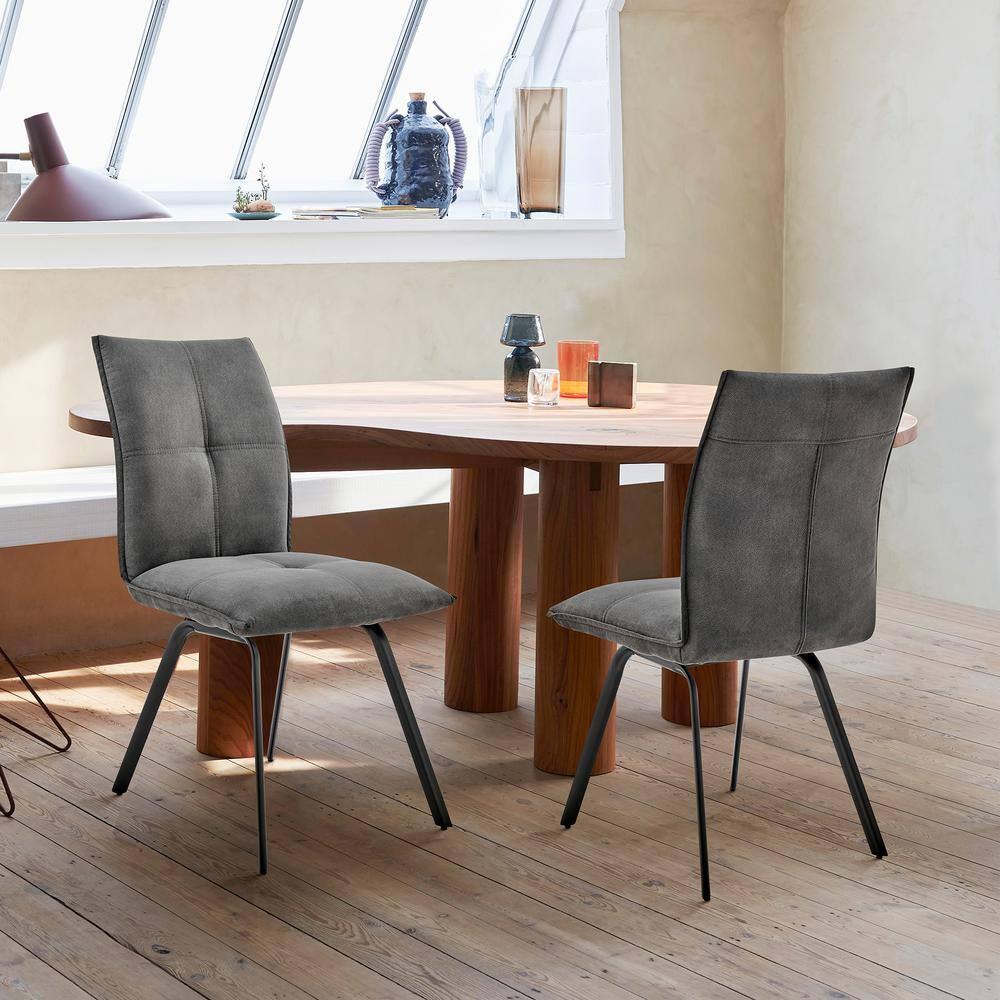 Set of 2 Rylee Fabric Finish Dining Chairs Charcoal Gray/Black - Armen Living
