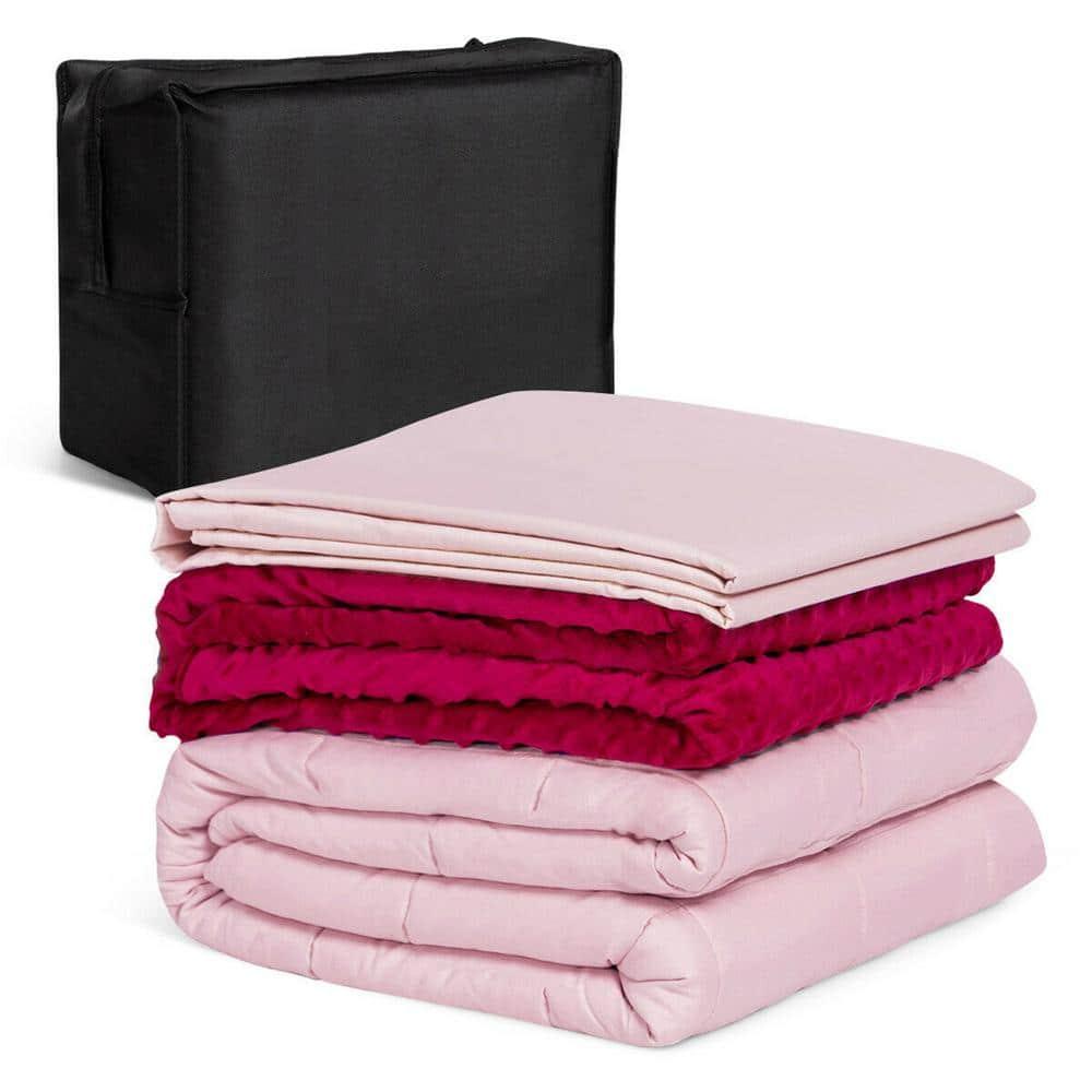 Gymax 20 lbs Heavy Weighted Blanket 3 Piece Set w/ Hot & Cold Duvet Covers 60''x80'' Pink