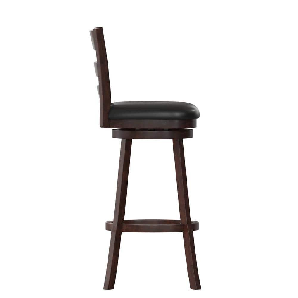 Taylor & Logan Zayne Barstool Espresso: Round Faux Leather, Wood Frame, 300 lbs Capacity