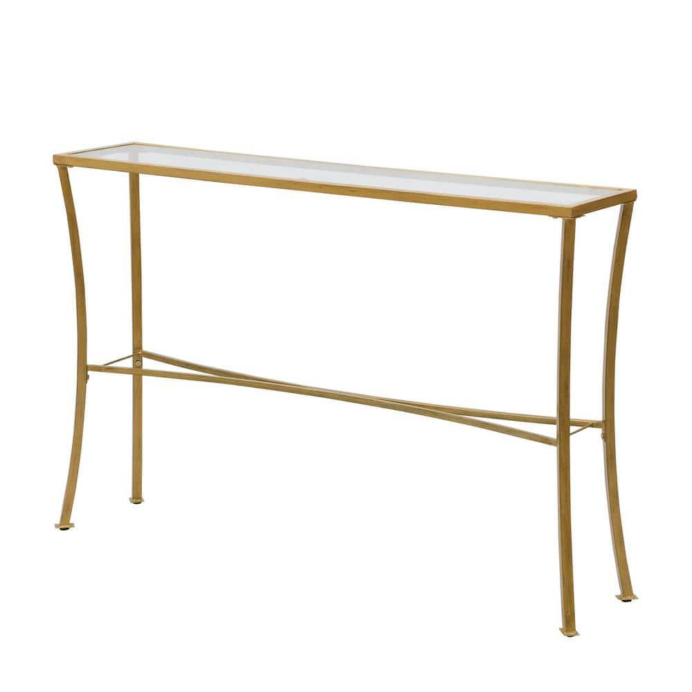 Carolina Classics Palin Glass Top Console Table in Antique Gold
