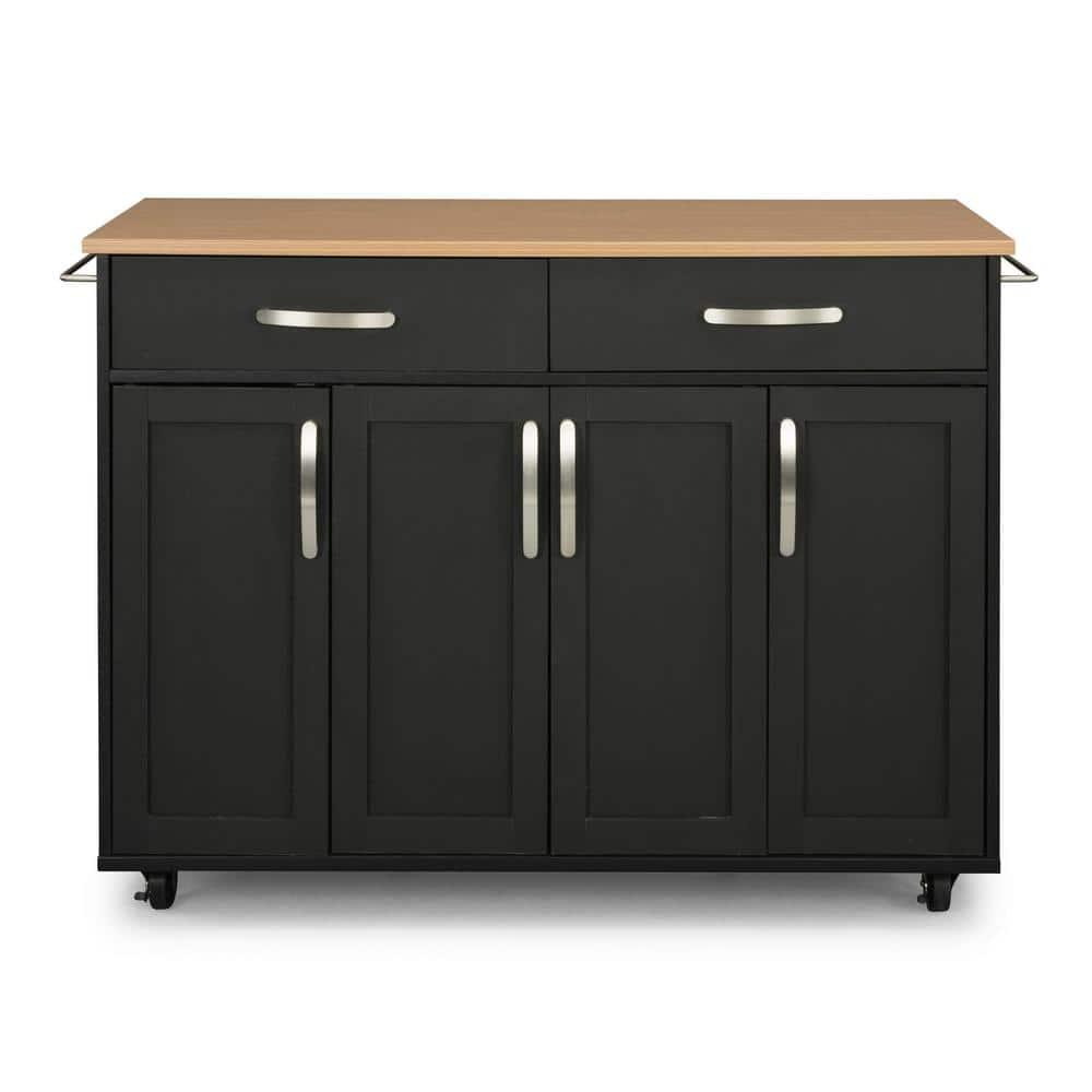 Homestyles Storage Plus Wood Kitchen Cart in Black