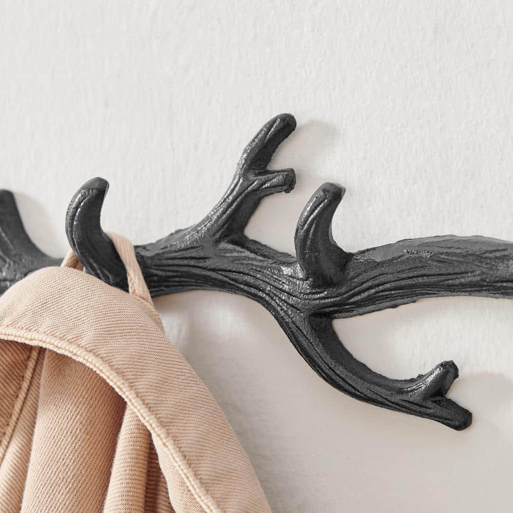 Danya B. Dark Brown Cast Iron Birds on Tree Branch Decorative Wall Sculpture Utility Hook Unit with 4 Hooks