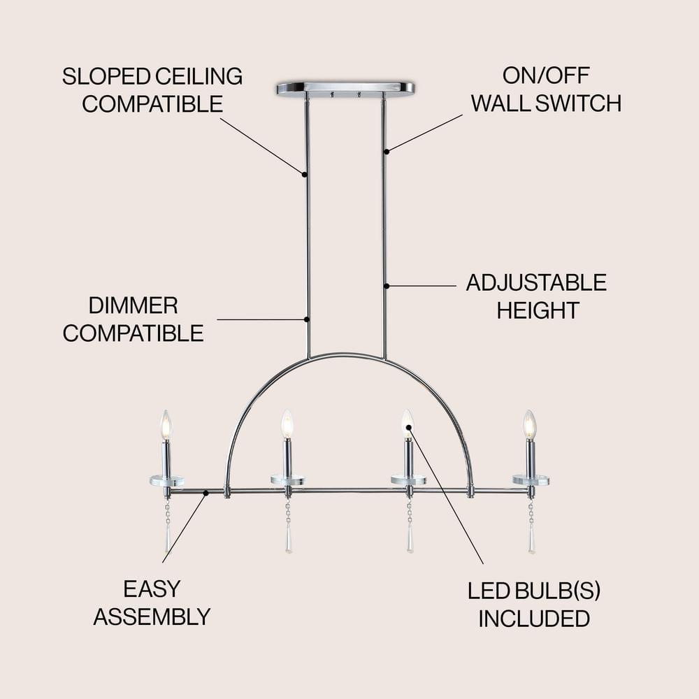 Doris 41" 4-light Linear Metal/Crystal LED Pendant, Chrome