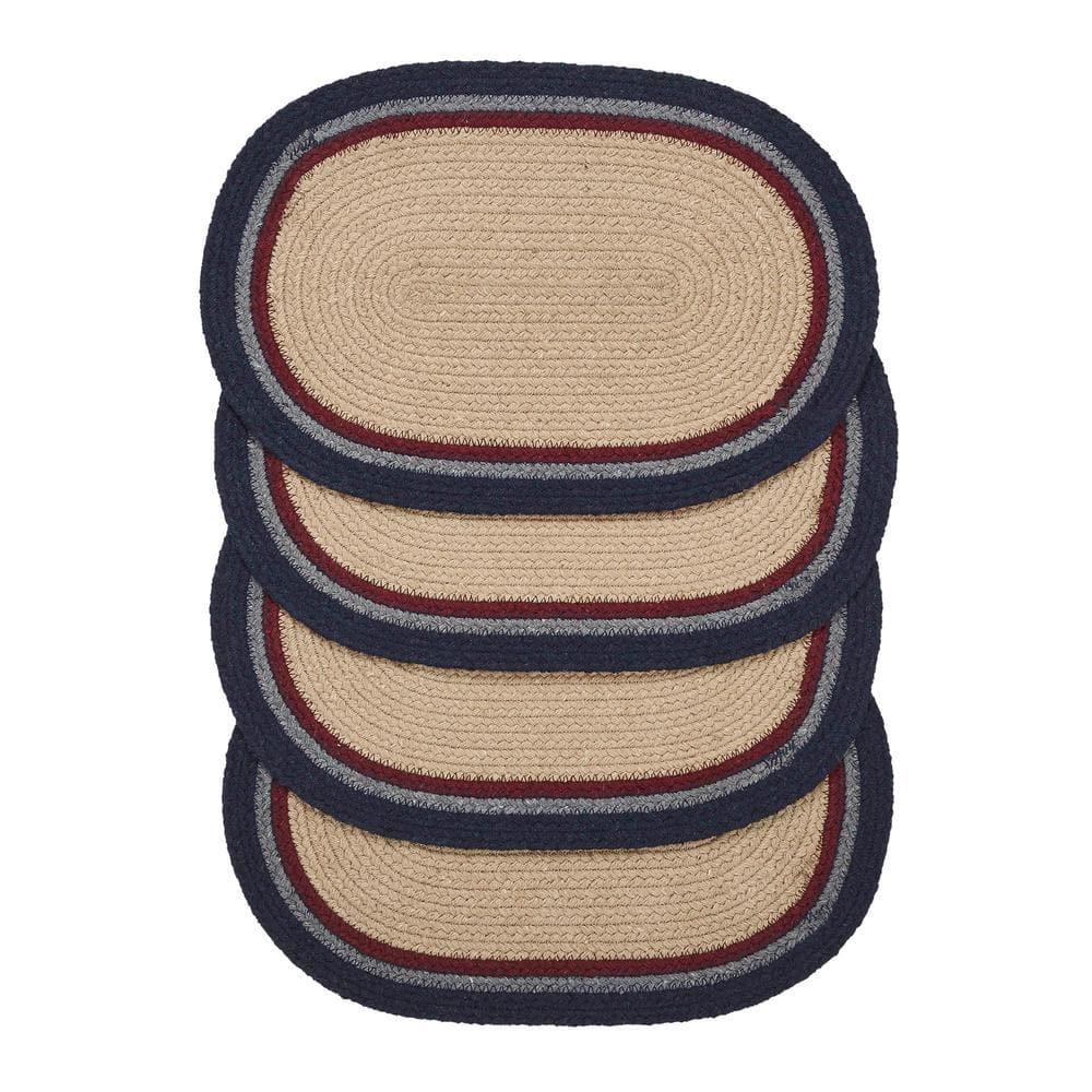 VHC Brands Braided Cotton Placemat 10x15 Set of 4, Cotton Dining Room, Kitchen Placemat, Dining Table Placemats, Woven Place Mat, Stenciled, My Country Collection, Oval 10x15, Stars, Navy
