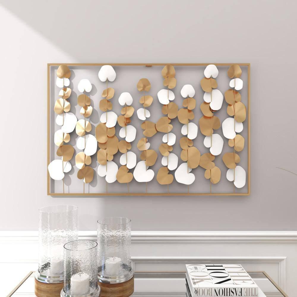 DecMode Gold Metal Floral Wall Decor with White Accents