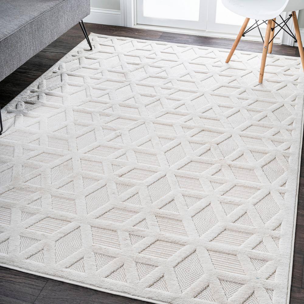3'x5' Talaia Neutral Geometric Indoor/Outdoor Area Rug, Ivory - JONATHAN Y