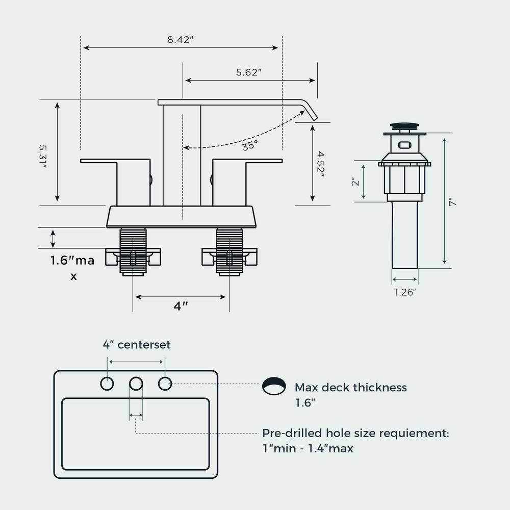 Matte Black Ceramic Disc Double Handle Bathroom Faucet with Pop-Up Drain Kit