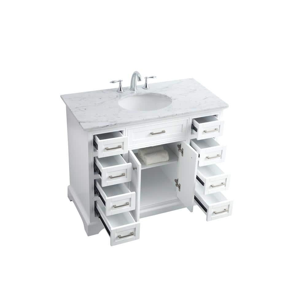 Elegant Decor Americana 42" Single Marble Top Bathroom Vanity in White
