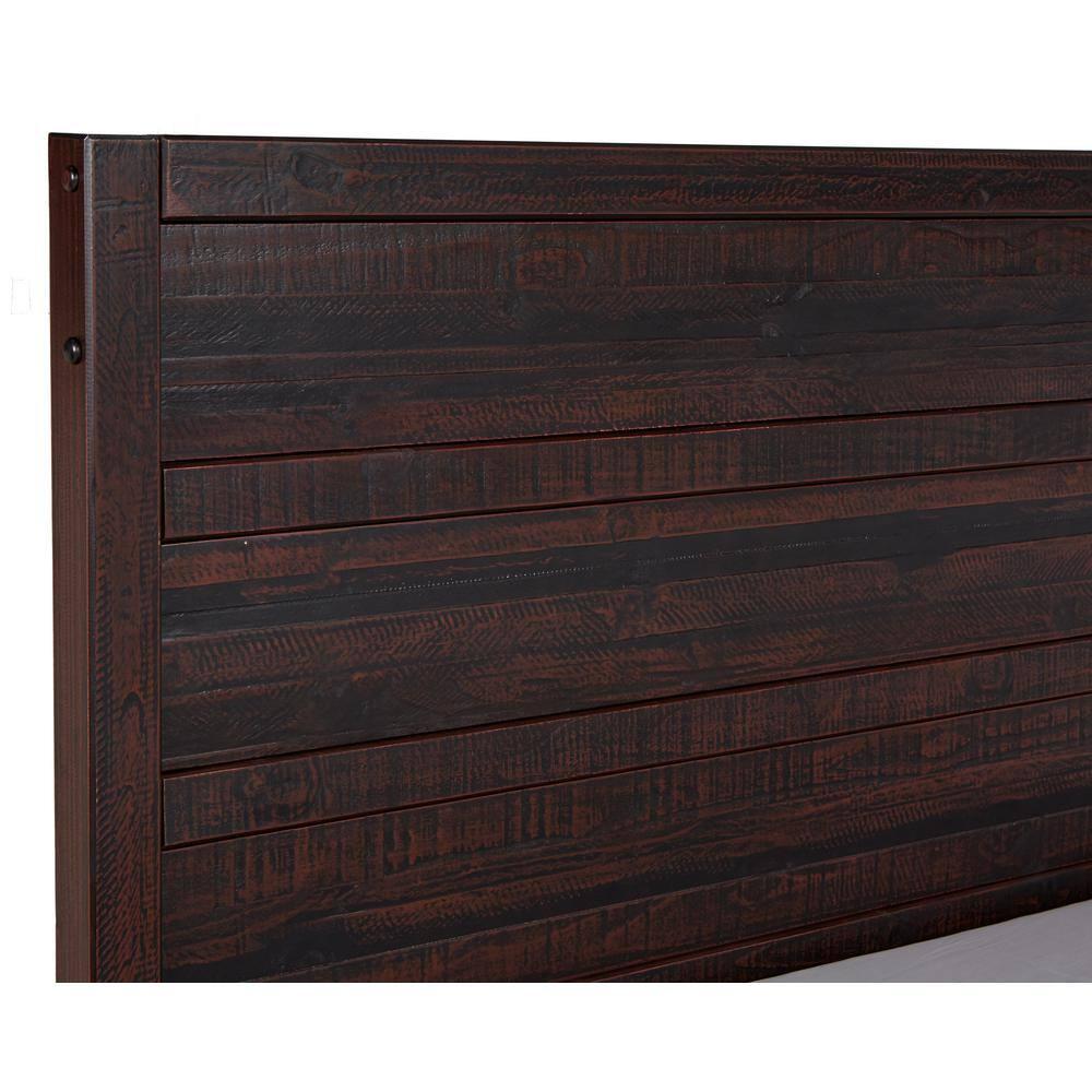 Camaflexi Carmel Solid Wood Platform Bed Frame with Headboard, King, Antique Walnut
