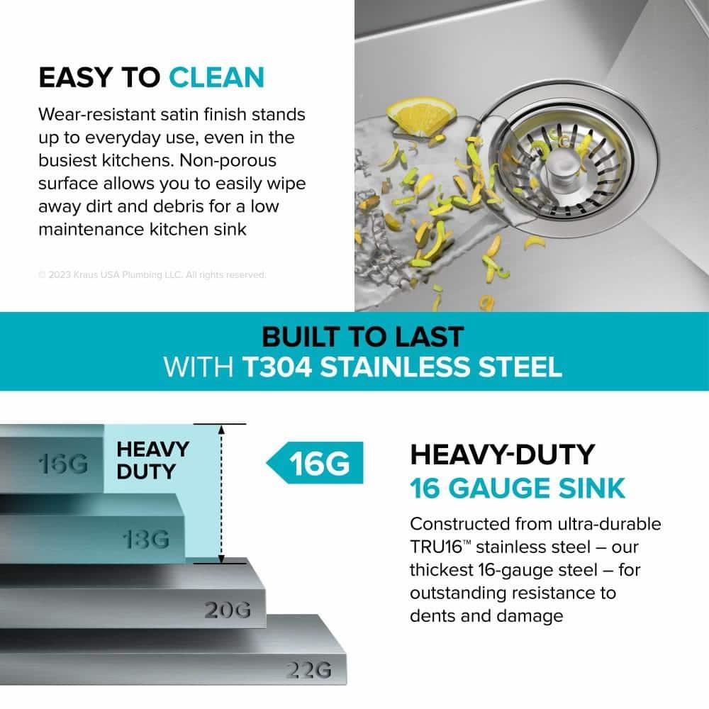 Kraus KWT311-25 KRAUS Kore™ Workstation 25-inch L Drop-In 16 Gauge Single Bowl Stainless Steel Kitchen Sink with Accessories