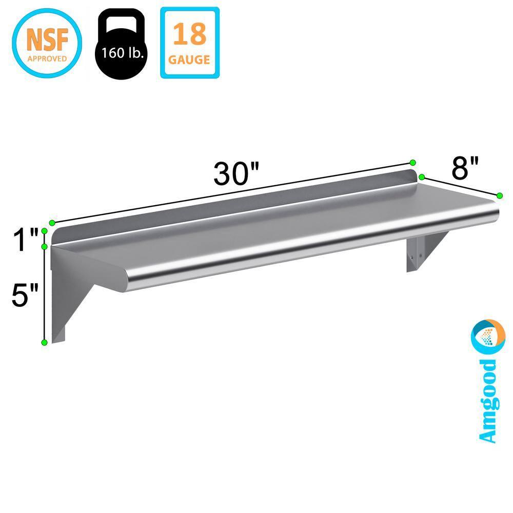 30" Stainless Steel Wall Shelf with Brackets